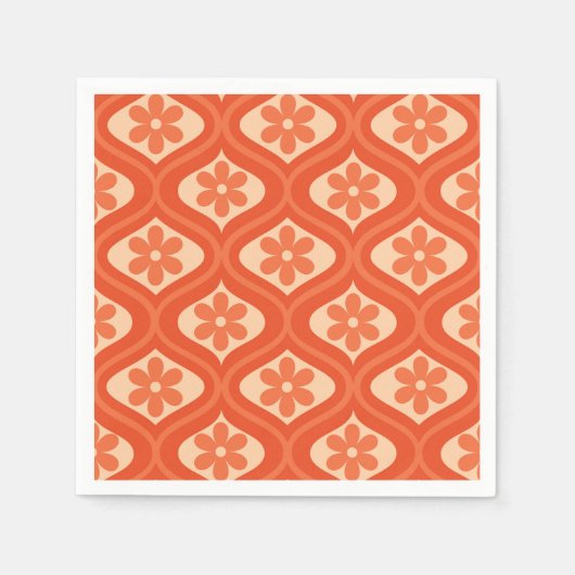 Retro Oranje bloemen op  Ogee Pattern Servet (Voorkant)