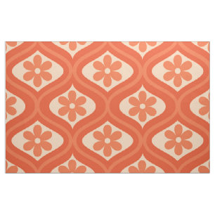 Retro oranje bloempatroon op mid century ogee stof