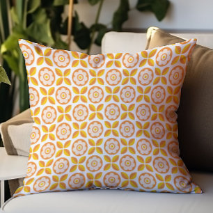 Retro Oranje Blush Roze Geel Bloemmotief Kussen