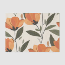 Retro Oranje Botanische Vetgedrukte 70er Jaren Vin