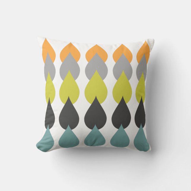 Retro Oranje Chartreuse Geel Aqua Kussen (Voorkant)