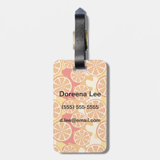 Retro Oranje Citrus Pattern Bagagelabel (Achterkant verticaal)