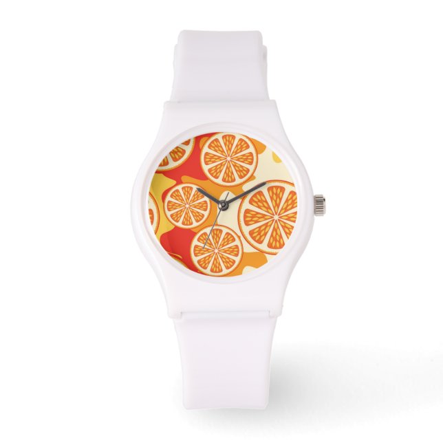 Retro Oranje Citrus Pattern Horloge (Voorkant)