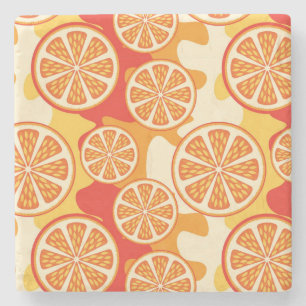 Retro Oranje Citrus Pattern Stenen Onderzetter