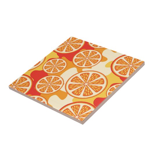 Retro Oranje Citrus Pattern Tegeltje (Zijkant)