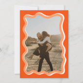 Retro oranje curve met golvende trouwfoto kaart (Achterkant)