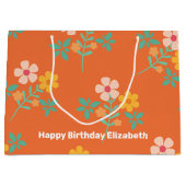 Retro Oranje Daisy Bouquet Pattern Gepersonaliseer Groot Cadeauzakje (Voorkant)