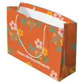 Retro Oranje Daisy Bouquet Pattern Gepersonaliseer Groot Cadeauzakje (Achterkant Gekanteld)