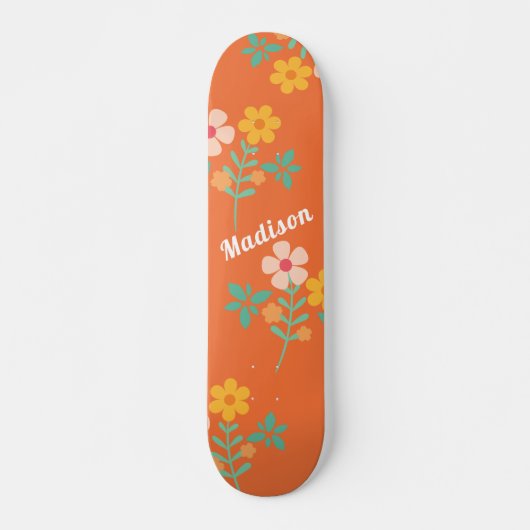 Retro Oranje Daisy Bouquet Pattern Skateboard (Voorkant)