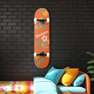 Retro Oranje Daisy Bouquet Pattern Skateboard