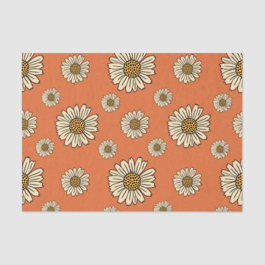 Retro Oranje Daisy Floral Pattern Crafting Tissuepapier (Voorkant)