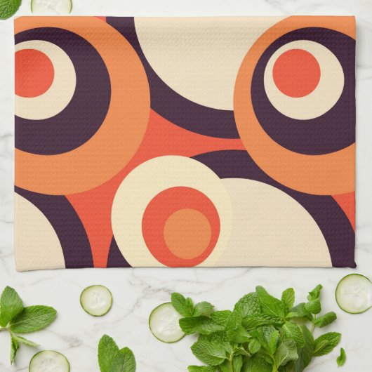 Retro Oranje en bruine vijvers Abstracte kunst Theedoek (Gevouwen)