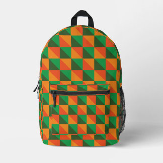 Retro Oranje en Groen Geometrisch Abstract Patroon Bedrukte Rugzak