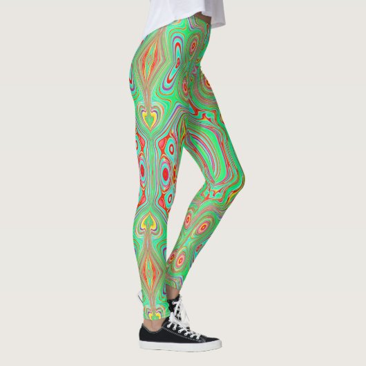 Retro Oranje en Lime Green Abstract Patroon Leggings (Rechts)
