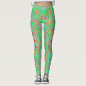 Retro Oranje en Lime Green Abstract Patroon Leggings (Voorkant)