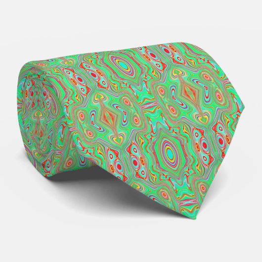 Retro Oranje en Lime Green Abstract Patroon Stropdas (Opgerold)