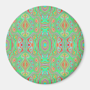 Retro Oranje en Lime Groen Abstract Patroon Magneet