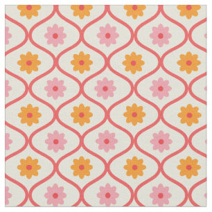 Retro oranje en roze bloemen op Ogee-patroon Stof