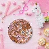 Retro Oranje en Roze Floral Daisy Papieren Bordje (Feest)