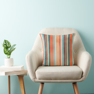 Retro oranje en turquoise strepen kussen