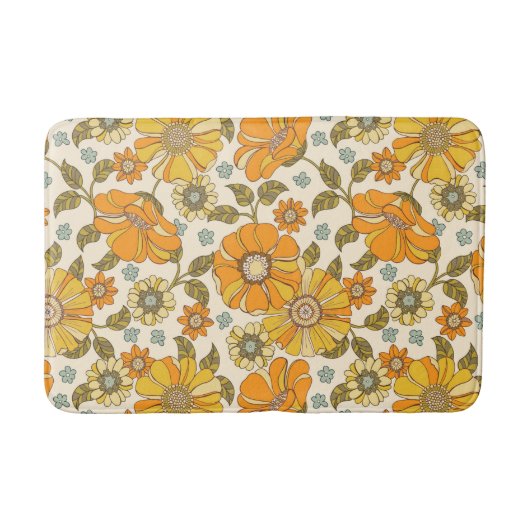  Retro Oranje Floral Patroon Badmat (Voorkant)