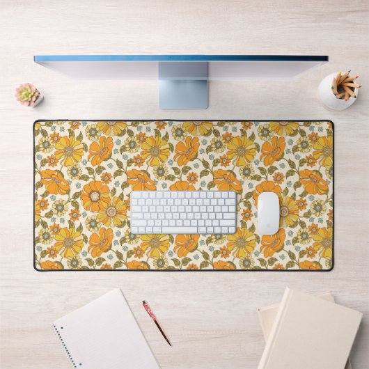  Retro Oranje Floral Patroon Bureaumat (Kantoor 1)