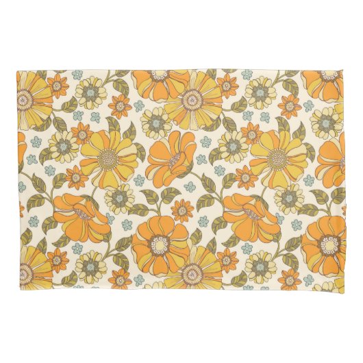  Retro Oranje Floral Patroon Kussensloop (Voorkant)