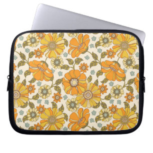 Retro Oranje Floral Patroon Laptop Sleeve