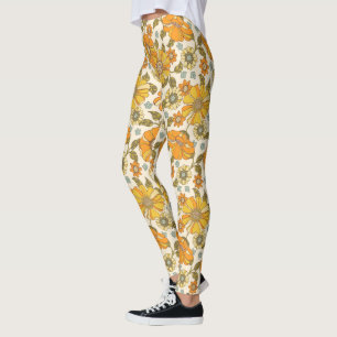  Retro Oranje Floral Patroon Leggings