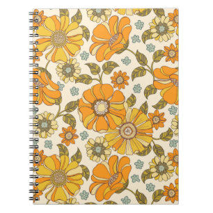 Retro Oranje Floral Patroon Notitieboek