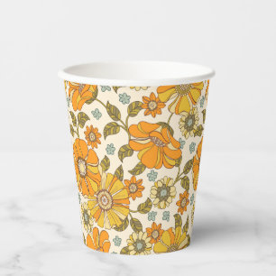 Retro Oranje Floral Patroon Papieren Bekers