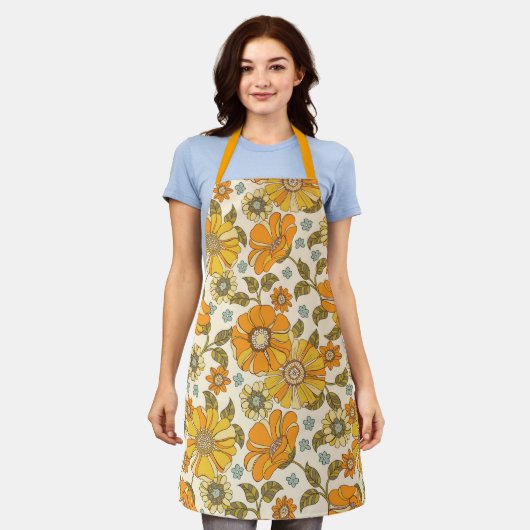  Retro Oranje Floral Patroon Schort (Gedragen)