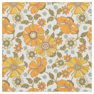  Retro Oranje Floral Patroon Stof