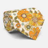 Retro Oranje Floral Patroon Stropdas (Opgerold)