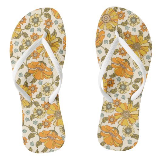  Retro Oranje Floral Patroon Teenslippers (Voetbed)