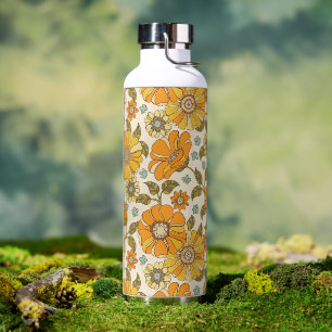 Retro Oranje Floral Patroon Waterfles
