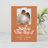 Retro Oranje Foto Save the Date Aankondiging (Staand voorkant)