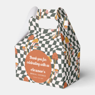Retro Oranje Geruite Paddenstoel Huwelijksfeest Bedankdoosjes