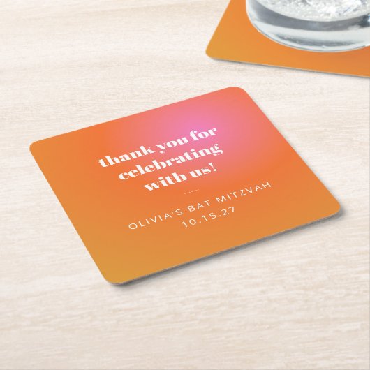 Retro Oranje Gradient Bat Mitzvah Custom Dank u Vierkante Kartonnen Onderzetter (Schuin)