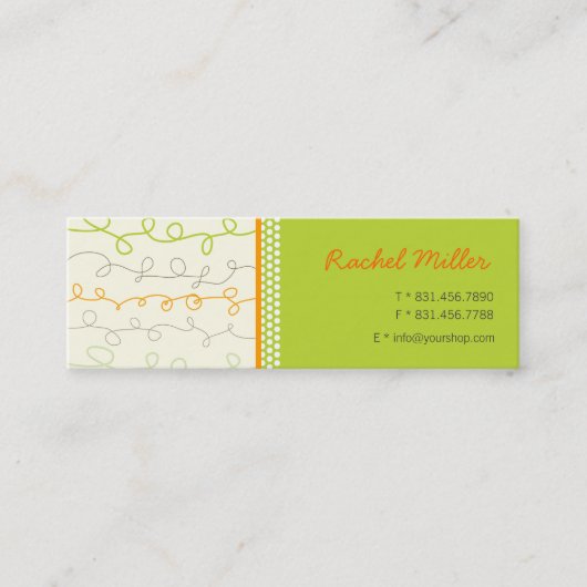 Retro Oranje Green Scribbles Patroonkaart Mini Visitekaartje (Voorkant)
