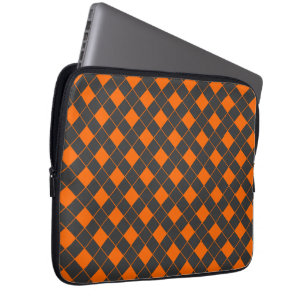 Retro Oranje grijs Japan Geometric Checker Patroon Laptop Sleeve