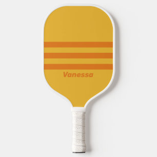 Retro Oranje Groef Drie Dwars Strepen metNaam Pickleball Paddle