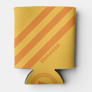 Retro Oranje Groef Drie Strepen met Naam Blikjeskoeler