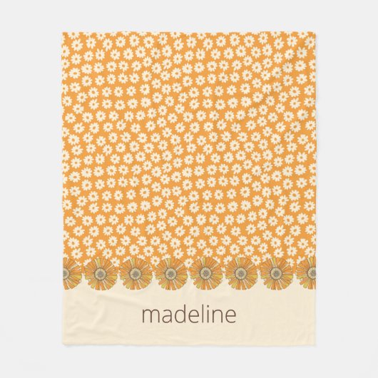 Retro Oranje Groovy Floral Fleece Blanket (Voorkant)