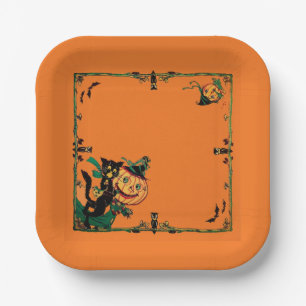 Retro Oranje Halloween  Papieren Bordje