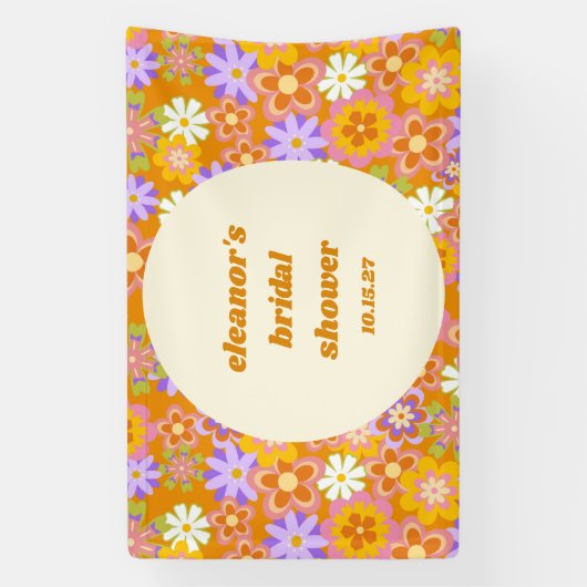 Retro Oranje Paarse Bloemstukken Bruidsdouche Spandoek (Verticaal)