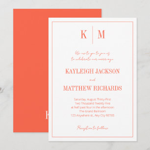 Retro Oranje Rode Monogram Elegante Trouw Kaart