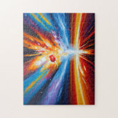 Retro oranje rood blauw nachtlandschap legpuzzel (Verticaal)