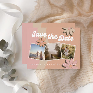 Retro Oranje roze foto Weddenschap Opslaan Datum Aankondiging