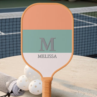 Retro Oranje Roze Groen Strepen Persoonlijke Naam Pickleball Paddle